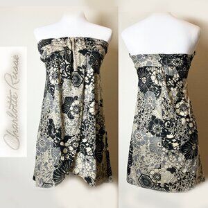 Vintage Charlotte Russe Beige and Black Top (or Dress) w/Floral Pattern | Size S